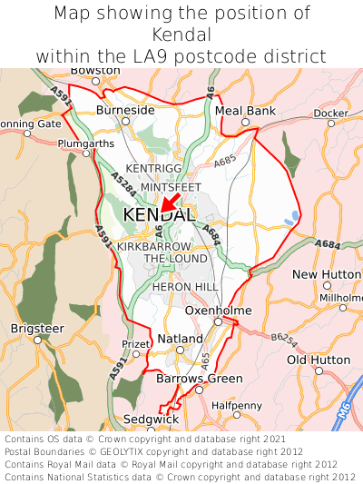 Map showing location of Kendal within LA9