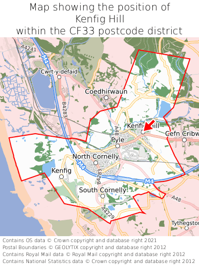 Map showing location of Kenfig Hill within CF33