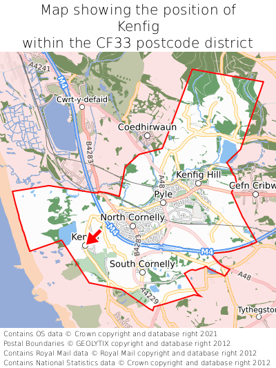 Map showing location of Kenfig within CF33