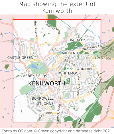 Map showing extent of Kenilworth as bounding box