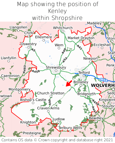 Map showing location of Kenley within Shropshire