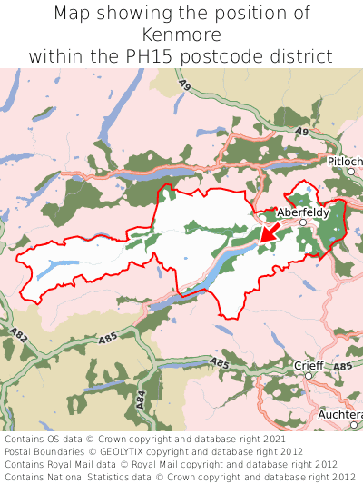 Map showing location of Kenmore within PH15