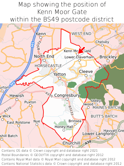 Map showing location of Kenn Moor Gate within BS49