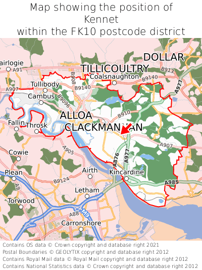 Map showing location of Kennet within FK10