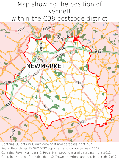 Map showing location of Kennett within CB8