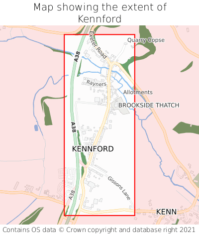 Map showing extent of Kennford as bounding box