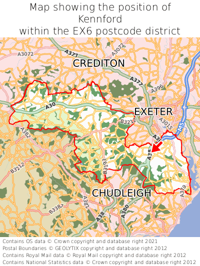 Map showing location of Kennford within EX6