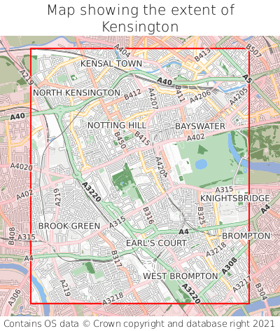 Map showing extent of Kensington as bounding box