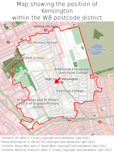 Map showing location of Kensington within W8