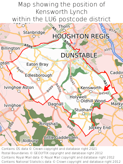 Map showing location of Kensworth Lynch within LU6