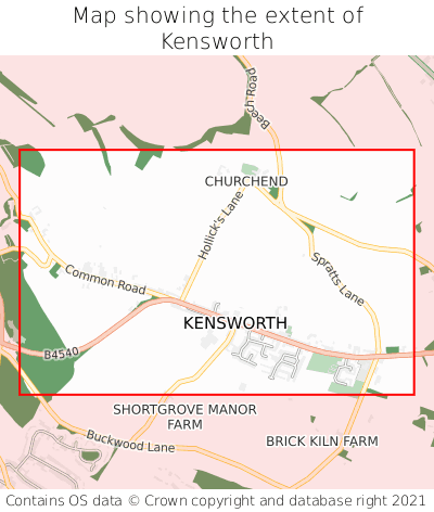 Map showing extent of Kensworth as bounding box