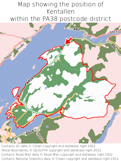 Map showing location of Kentallen within PA38