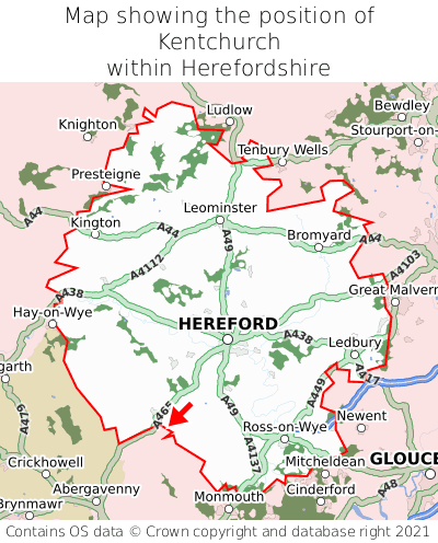 Map showing location of Kentchurch within Herefordshire