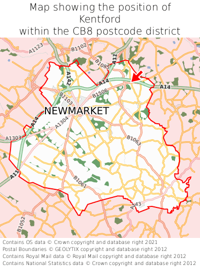 Map showing location of Kentford within CB8
