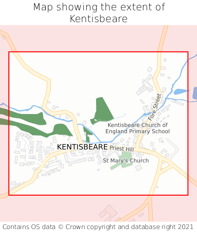 Map showing extent of Kentisbeare as bounding box