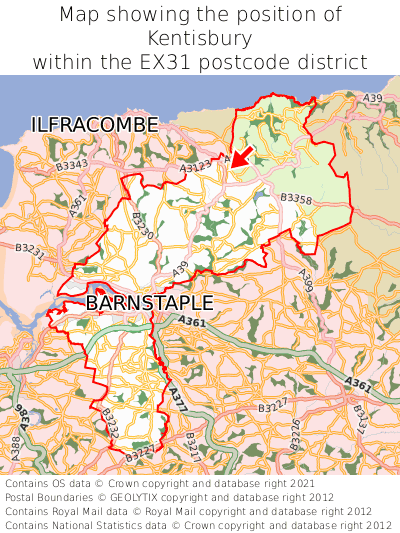 Map showing location of Kentisbury within EX31