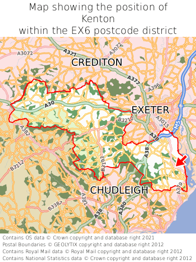Map showing location of Kenton within EX6