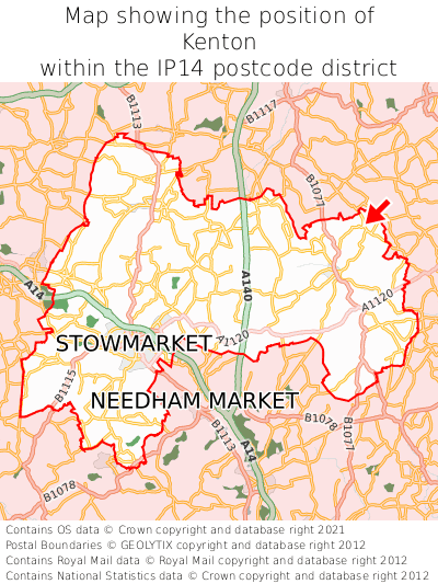 Map showing location of Kenton within IP14