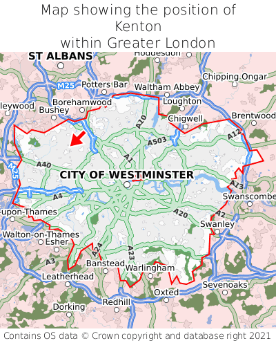Map showing location of Kenton within Greater London