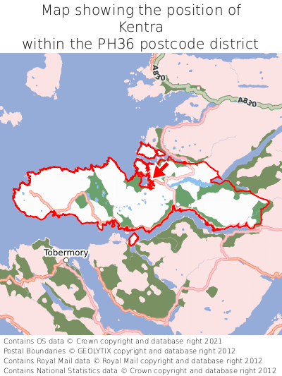 Map showing location of Kentra within PH36