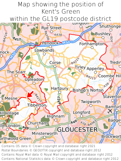 Map showing location of Kent's Green within GL19