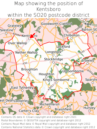 Map showing location of Kentsboro within SO20
