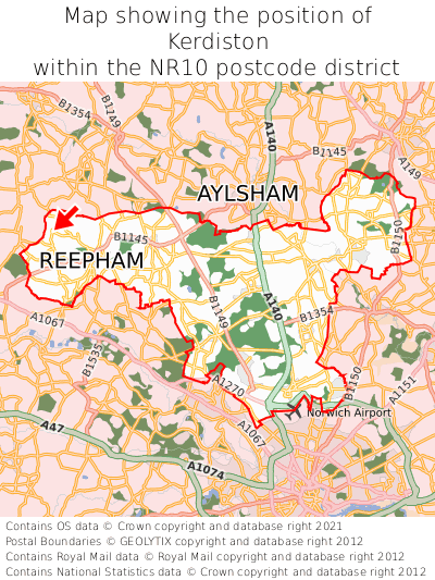 Map showing location of Kerdiston within NR10