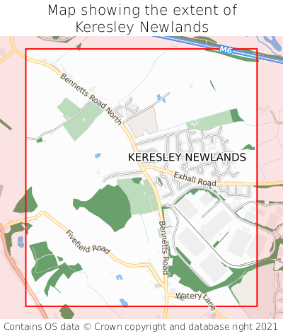 Map showing extent of Keresley Newlands as bounding box