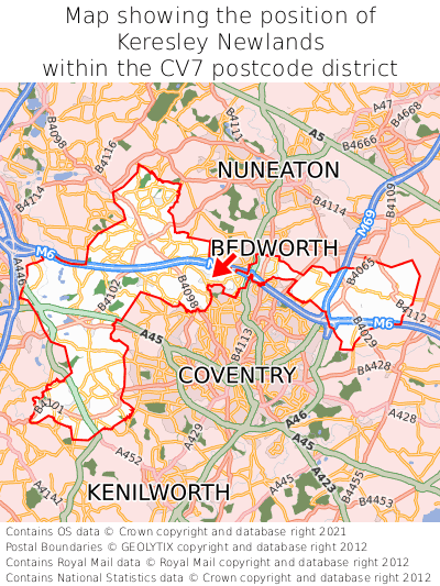 Map showing location of Keresley Newlands within CV7