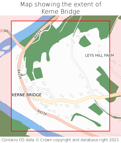 Map showing extent of Kerne Bridge as bounding box