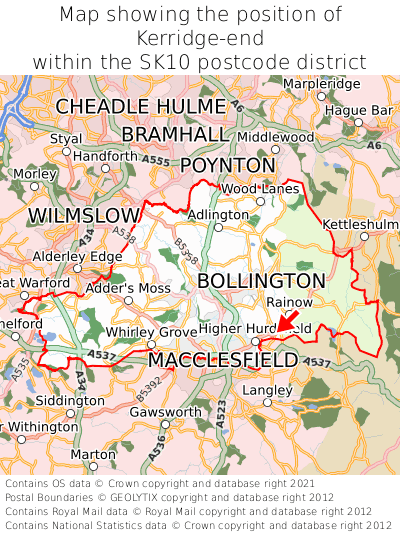 Map showing location of Kerridge-end within SK10