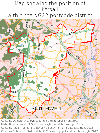 Map showing location of Kersall within NG22