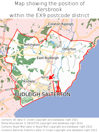 Map showing location of Kersbrook within EX9