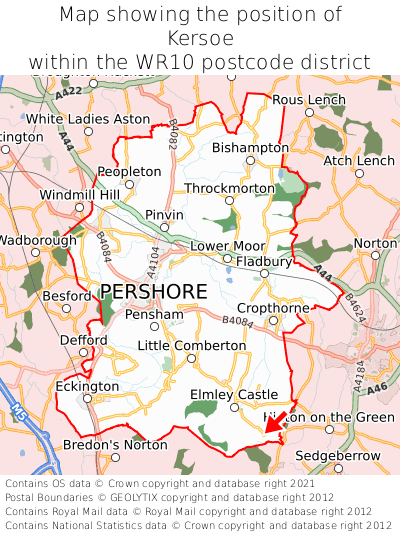 Map showing location of Kersoe within WR10