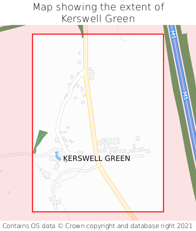 Map showing extent of Kerswell Green as bounding box