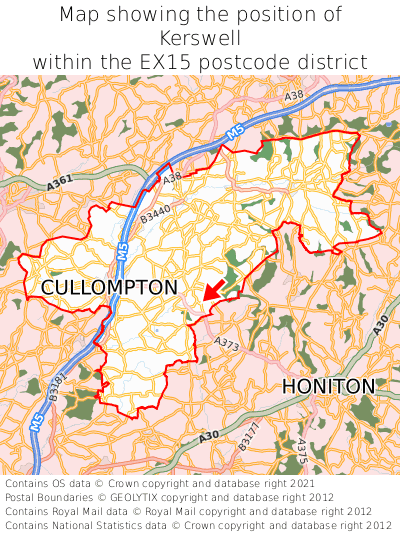 Map showing location of Kerswell within EX15