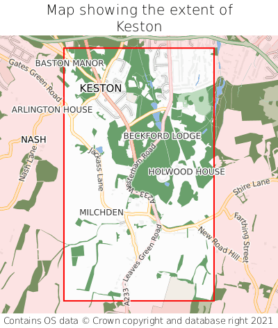 Map showing extent of Keston as bounding box