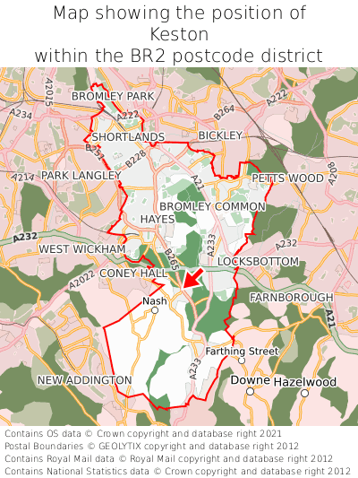 Map showing location of Keston within BR2