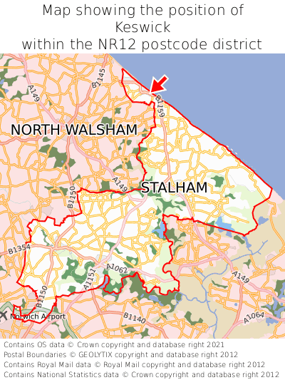 Map showing location of Keswick within NR12