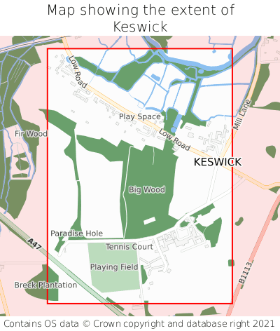Map showing extent of Keswick as bounding box