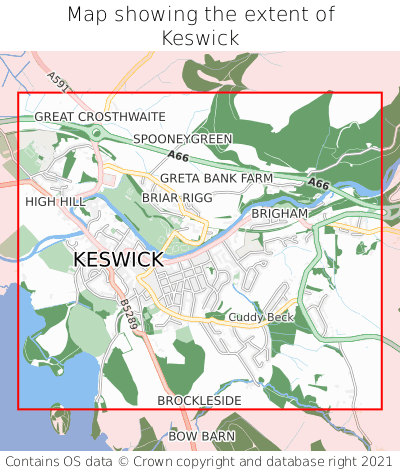 Map showing extent of Keswick as bounding box