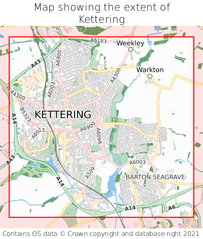 Map showing extent of Kettering as bounding box