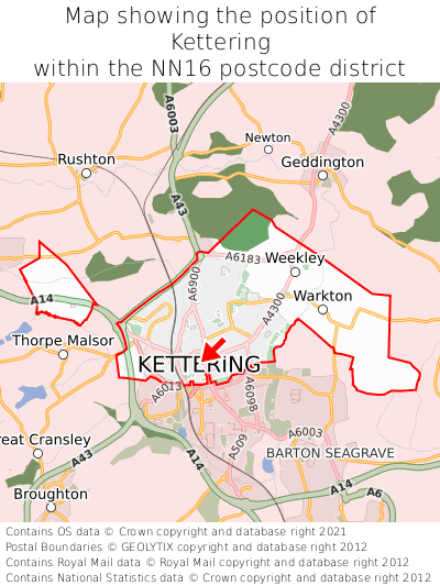 Map showing location of Kettering within NN16