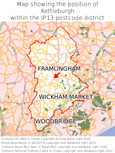 Map showing location of Kettleburgh within IP13
