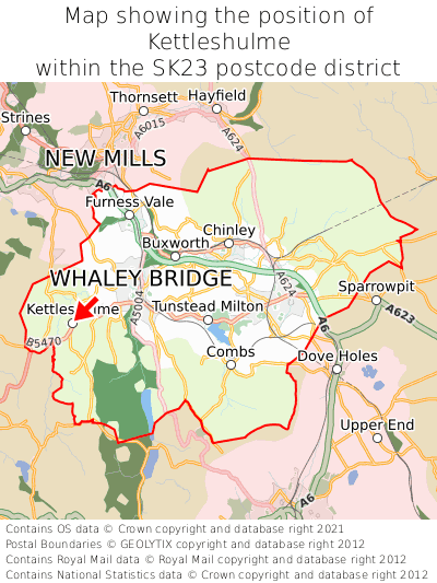 Map showing location of Kettleshulme within SK23