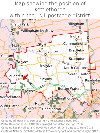 Map showing location of Kettlethorpe within LN1