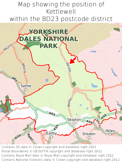 Map showing location of Kettlewell within BD23