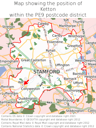 Map showing location of Ketton within PE9