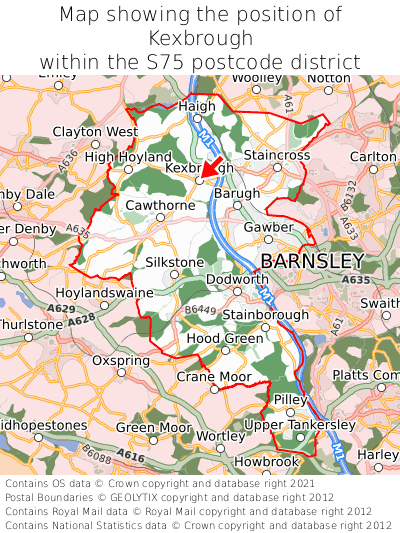 Map showing location of Kexbrough within S75