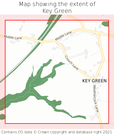 Map showing extent of Key Green as bounding box